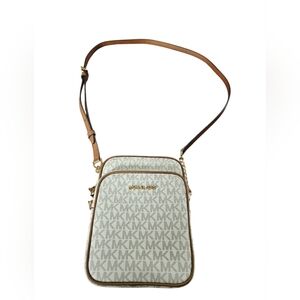 Michael Kors Beige and Brown MK Logo Crossbody Flight Bag NWOT